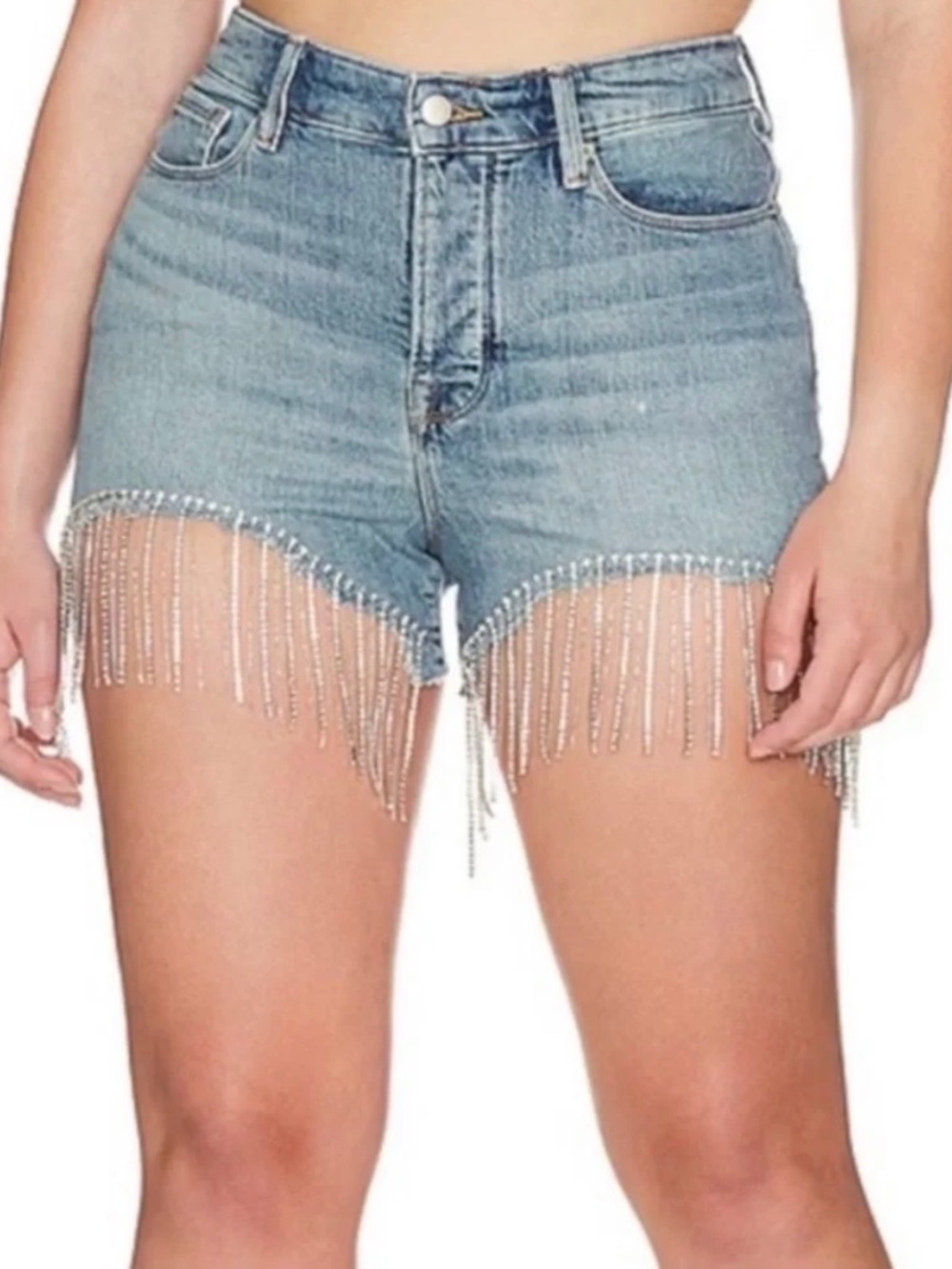 Good American bombshell shorts rhinestone fringe